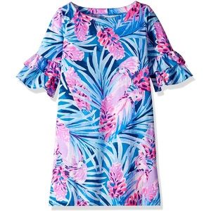 Lilly Pulitzer Mini Lula Mr. Peacock Blue Pink Palm Leaf Print Girl’s Dress XL